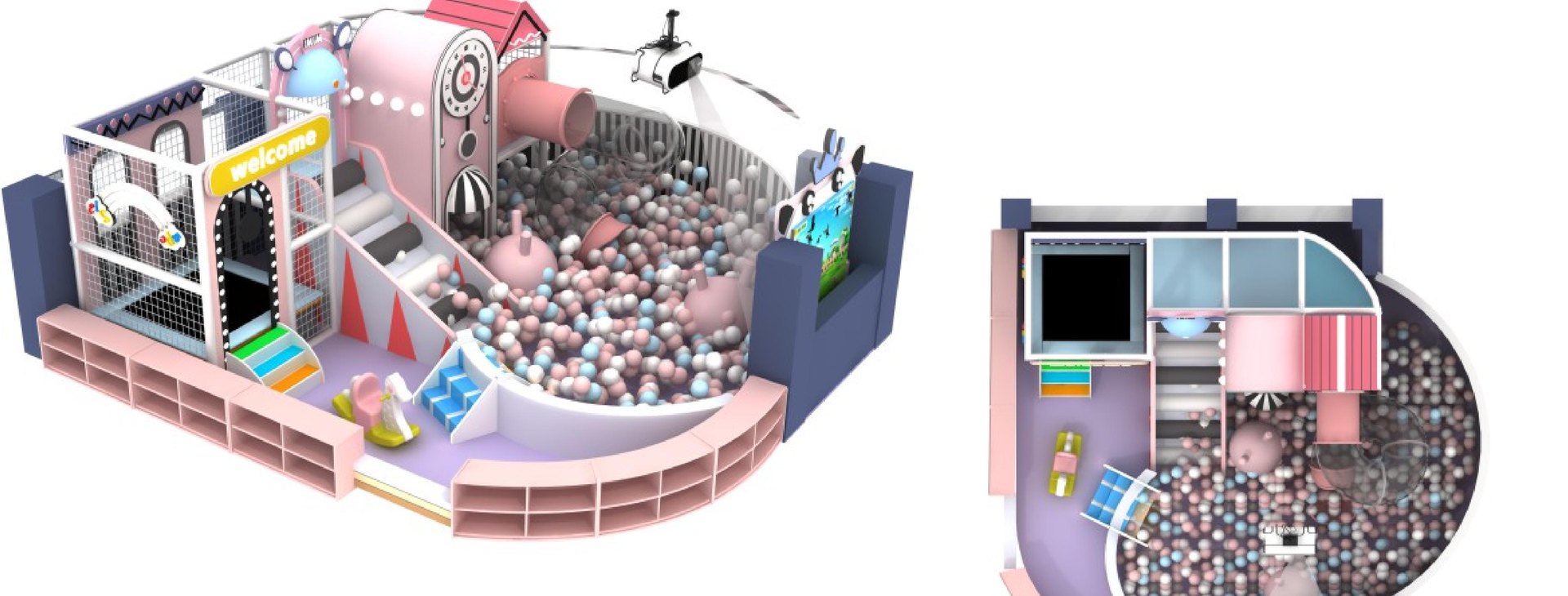 Colorful multi-level indoor playground design