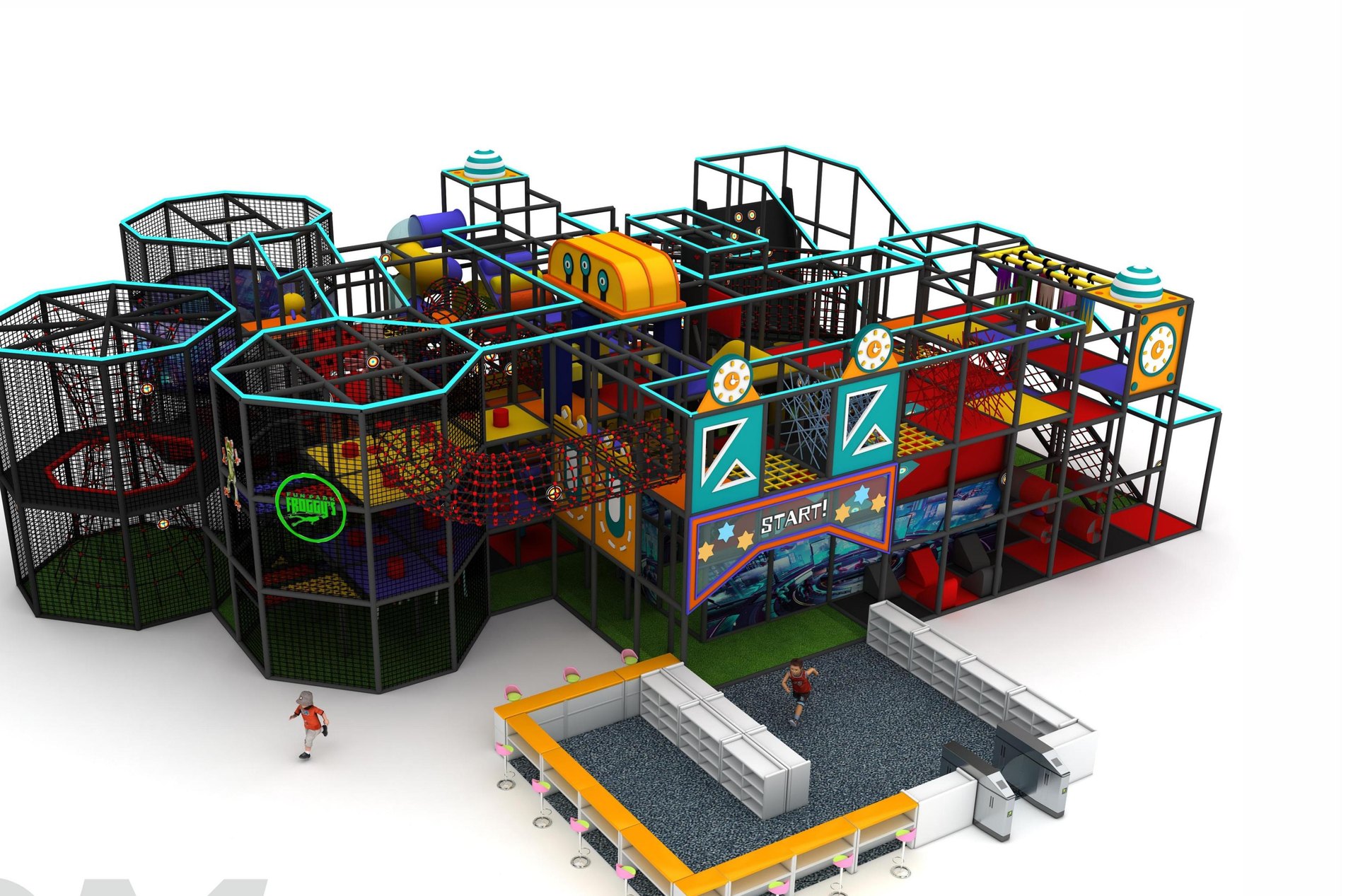 Indoor theme park equipment and soft playground attractions